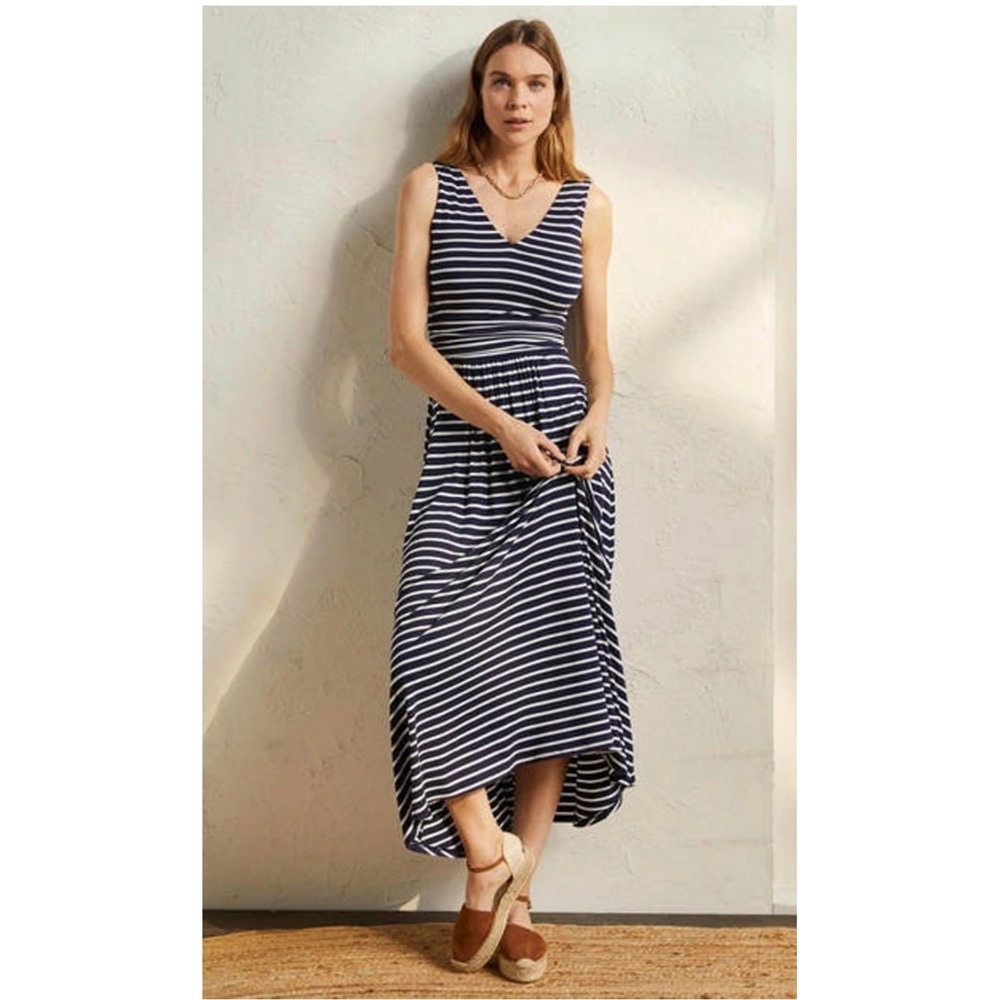 Boden Navy‎ Blue White Striped Sleeveless V-Neck Maxi Dress US 10R UK 14R